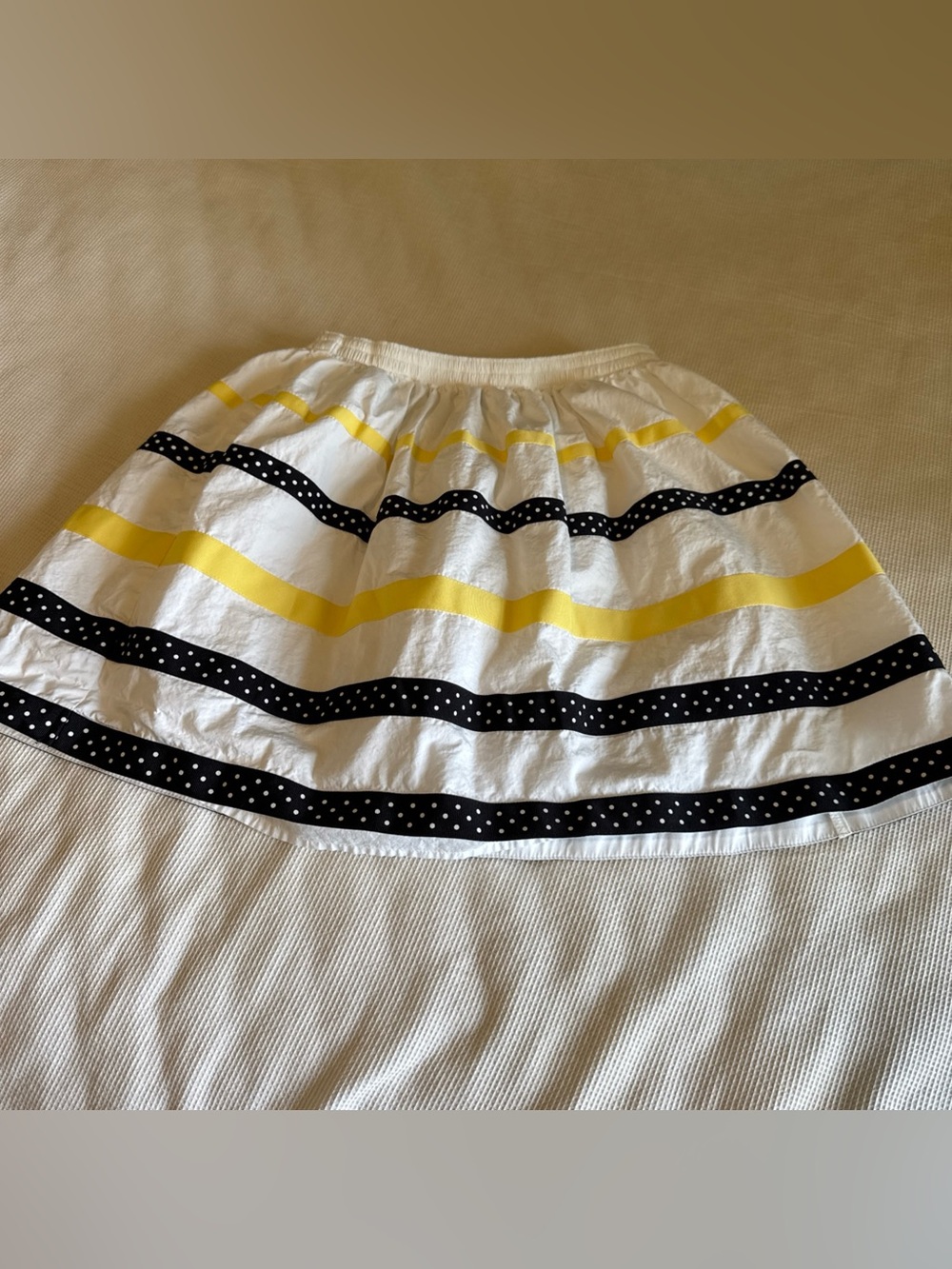 Gymboree Girls Size 12 White Skirt Yellow & Navy Polka Dot Ribbon Trim Cotton